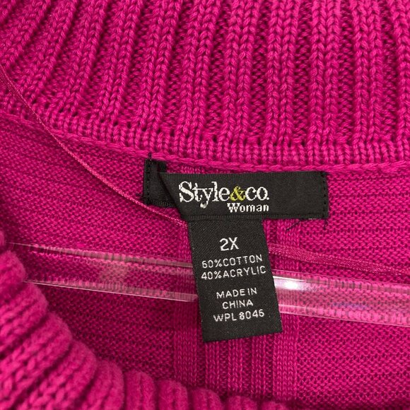 New Style & Co size 2X Pink Purple Soft Cozy Elegant Button Neck Tunic Sweater - Picture 2 of 8